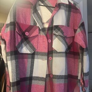 Pink and Black Plaid Button-Up Shacket